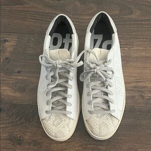 P448 White and Silver Snakeskin Sneakers